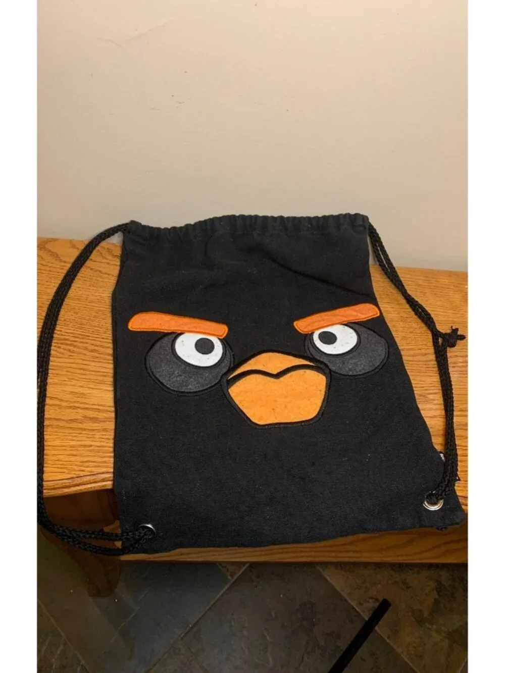 Angry birds black bomb drawstring bag blue sky bird